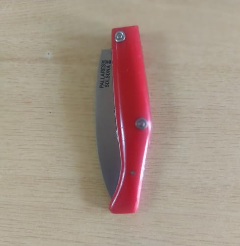 PALLARES Navaja plegable de 9 cm con hoja de acero inoxidable y mango rojo
