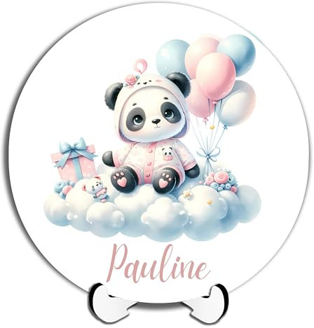 DARO Design - Namensschild Baby Tür-Schild personalisiert Kinderzimmer Deko Kinderzimmertür Geburtsgeschenk Taufgeschenk süße niedliche Tiere Panda mit Luftballons 20cm