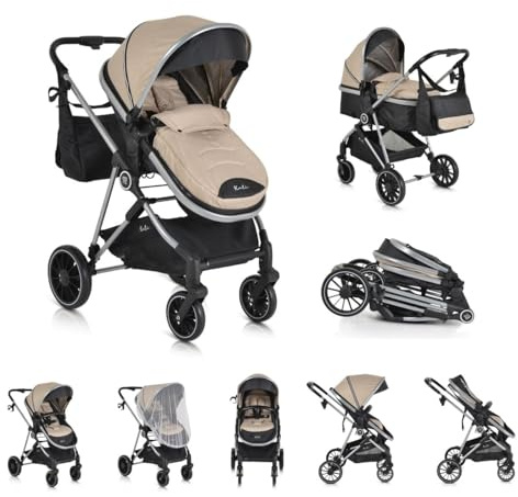 Moni Kombikinderwagen 2 in 1 Kali 22 kg umbaubar, Korb, Getränkehalter, Tasche, Farbe:beige