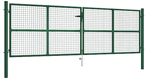 Keyroto Gartentor Einfahrtstor Gartenzaun Doppeltor Gartentor Doppelflügeltore Zauntor Gartentor Metall Hoftor Mesh-Gartentor Stahl 400 x 125 cm Grün