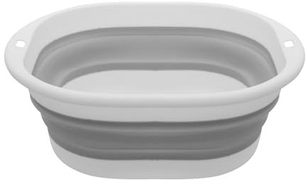 MultiValue Folding Wash Basin, Plastic Collapsible Tub Hanging Space Saving Wash Basin Basket with Holes Collapsible Washing Up Bowl for Bathroom Laundry Travel Outdoor (Grey, M)
