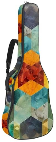 Gitarrentasche für Akustikgitarre mit zwei Taschen, Vintage, Aquarell, geometrisch, wasserabweisend, doppelt verstellbarer Schultergurt, Gitarrentasche, Vintage-Aquarell, geometrisch, 42.9x16.9x4.7