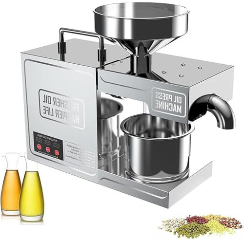 Oil Press Machine Oil Extractor, 820W Stainless Steel Cold Hot Press Machine, Fully Automatic Oil Press Machine for Peanut Sesame Flaxseed Walnut Sunflower Seed Automatic Temperature Constant 200°C