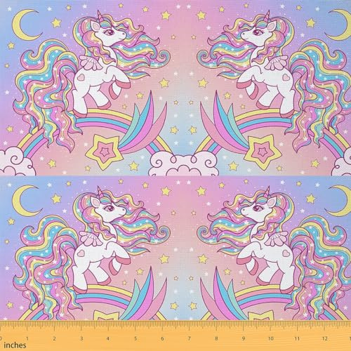 Homemissing Einhorn Patchwork Stoffe für Kinder Mädchen Einhorn Glitter Stoff 92x150cm Stern Regenbogen Stoff Meterware für Stühle Cute Dekor Heimwerkerprojekte für Polsterstoff