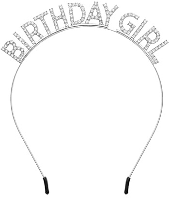 Birthday Girl Headband Silver Happy Birthday Headbands Rhinestone Birthday Headpiece Happy Birthday Party Decorations for Women Girls