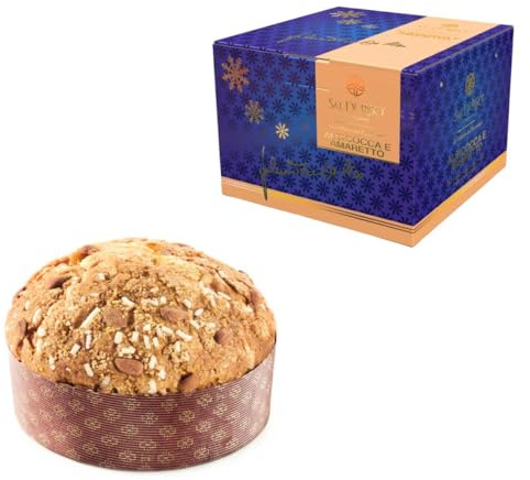 Sal De Riso Panettone All'Albicocca e Amaretto 1 Kg, Panettone artigianale con albicocche candite e glassa all'amaretto