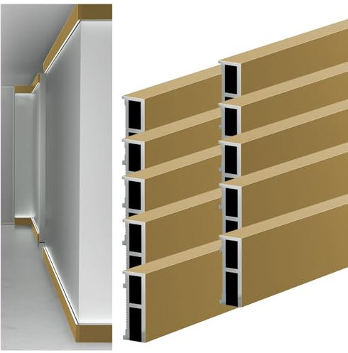 LED-Aluminium-Sockelleiste 10 Stück Aluminium-Kanal-Sockelleiste für Schlafzimmer, Küche, Zuhause, LED-Lichtleisten-Diffusor mit Abdeckung, Sockelleiste, LED-Kanal für Decke, Wand, Ecke(Gold)