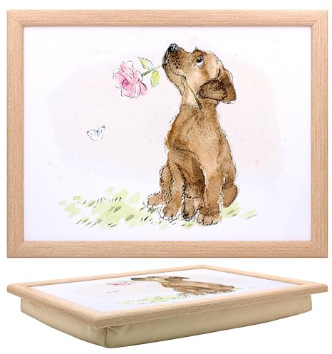 The Leonardo Collection Knietablett im Papierschuppen-Design, Hund mit Rose, mit Sitzsack zum Servieren von Gerichten, schöne Knietabletts zum Essen auf dem Schoß zum Abendessen oder zum Atmen | neu