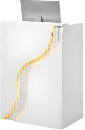 Snaweo Kleiner Empfangstheke, Rezeptionstresen, Rezeptionstheke, Empfangstisch mit 2 Schubladen, minimalistischer, kompakter Rezeptionstresen, Empfangstresen, Verkaufstheke mit LED-Licht(Blanco,60cm/2