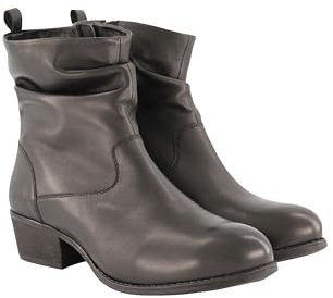 Ulla Popken Damen große Größen Übergrößen Plus Size Leder-Stiefeletten, Raffung, Weite H schwarz 39 834209100-39