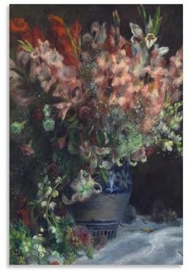 Pierre Auguste Renoir Gladiolen in einer Vase, Poster, Wandkunst, Poster, Rollen, Leinwand, Gemälde, Bild, Wohnzimmer-Dekoration, Zuhause, 30 x 45 cm