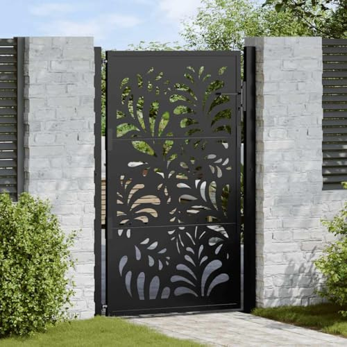 Gecheer Cancello da Giardino, Design Ondulato con Taglio Laser, 100x150 cm, in Acciaio corten Nero, per Ingresso Giardino e Patio