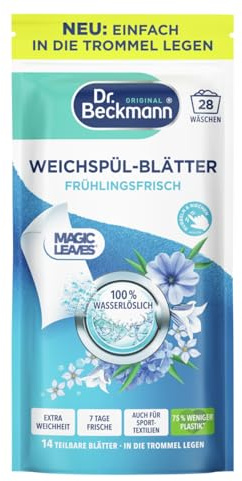 Dr. Beckmann Weichspül-Blätter Frühlingsfrisch | 14 Stk | Vordosiertes Blattformat | Weiche Wäsche | Einfache Anwendung | Bis zu 7 Tage Frische