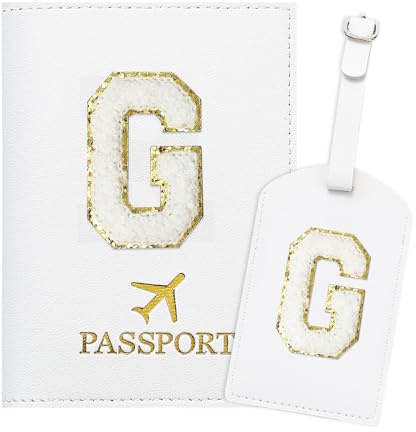 ZVRSUA Porta Passaporto Bianco ed Etichette per Valigie con Lettere,Custodia Passaporto Italiano da Viaggio per Donne, Accessori Viaggio Regalo per Donna/Adolescenti/Ragazze（G)