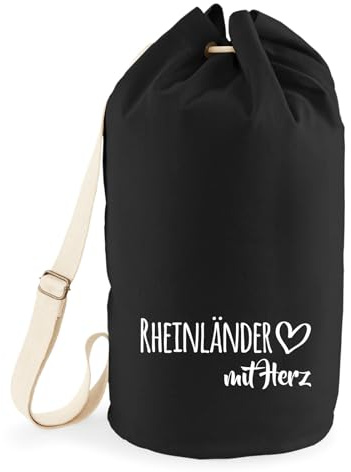 Huuraa Seesack Rheinländer mit Herz 20 Liter Black Baumwolle Rucksack Geschenkidee