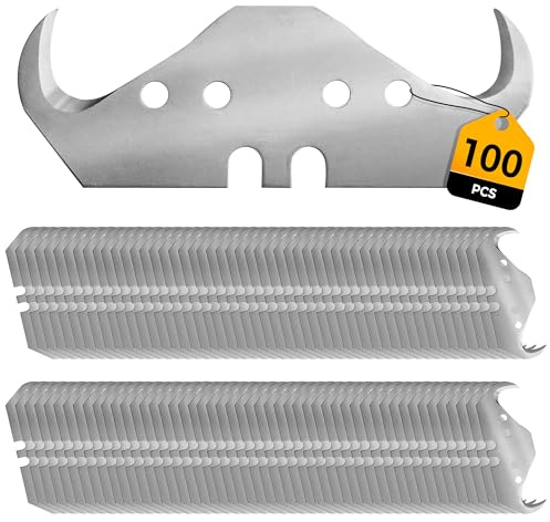 100PCS Utility Hook Blades, SK5 Carbon Steel Super Big Hook Trimming Blades, Safety Horn Knife Blade for Wallpaper, Cutting Carpets, Roofing, Industry Materials