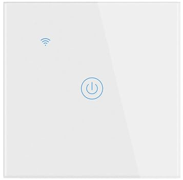 Smart Touch Light Switch, White Waterproof Switch with LED Backlight, WiFi 2.4GHz Touch Switch, Smart Life/Tuya Remote Control, Works with Alexa, Google Home, 1 Gang