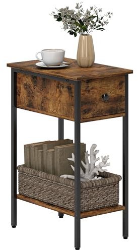 HOMCOM Beistelltisch mit Schublade 25 x 39,8 x 58,2 cm Rustikal-Braun | Schmal Couchtisch, Ablage, Industrie Nachttisch, für Wohnzimmer, Schlafzimmer