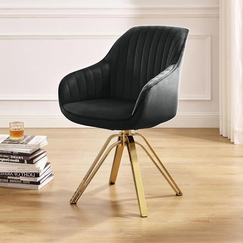 Zouron Drehstuhl Esszimmer Schwarz - Schwarz Samt Polsterstuhl mit Armlehnen Sessel Esszimmerstühle Gold Metallbeine Stuhl Schwarz Bürostuhl