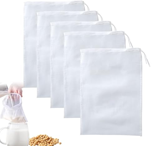 Bansusu 5Pcs 15cm x 20cm Aquarium Filter Media Bags Media Filter Bag | AquariuFine 180 Micron Mesh Filter Bags Reusable For Fish Tank Activated Carbon Charcoal Bio Balls Filter Accessories White