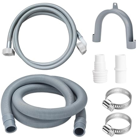 ilauke Washing Machine Hose Kit, 3.5m Cold Water Inlet Pipe and 2.5m Drain Hose Extension, with Connector and Clamps for Washing Machine Hose Extension and Easy Installation
