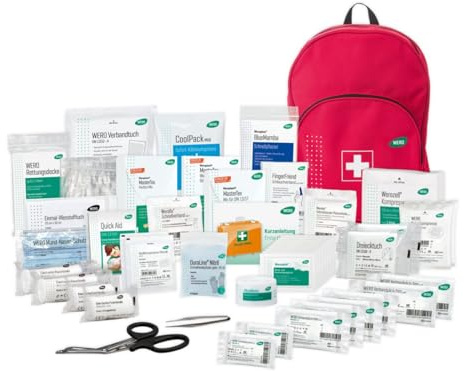 WERO Erste-Hilfe-Rucksack DIN 13157 Allround | Komplettes Notfall-Set, Für Betrieb, Baustelle, Außendienst & Veranstaltungen, 180°-Öffnung