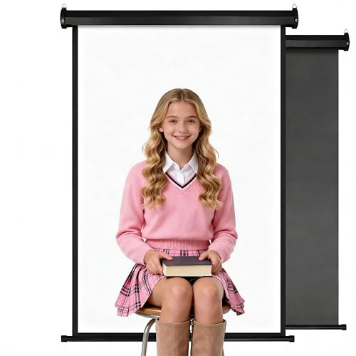 Sicrifety Retractable White Background Screen 36 x 56 Portable Roll-Up, Pull-Down Background, Black and White Double-Sided Design, PVC Material, Suitable for ID Card Passport Photo Photography