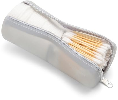 Cotton Round Swab Travel Case, 2 in 1 Portable Hair Accessories Organizer, Hair Tie Organizer, Hair Tie Holder, Bobby Pin Holder, Travel Qtips Case, Purse Organization, Floss Holder (Cloud Grey)