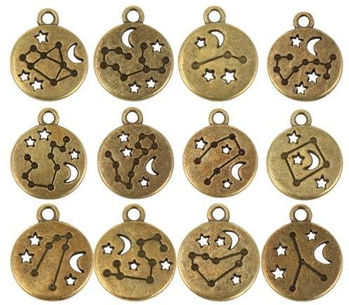 Alipis 72stücke Runde Sternzeichen-anhänger aus Metalllegierung für Schmuckherstellung Doppelseitig und Durchbrochen Geeignet für Halsketten Armbänder und Diy-projekte