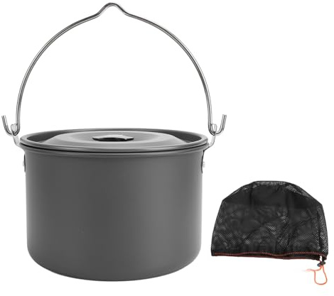 ANKROYU Olla colgante para acampar, gran capacidad, aleación de aluminio, antiadherente, multifuncional, portátil, resistente al calor, olla para cocinar para fogatas, para aventur