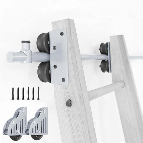 Kit di ferramenta scorrevole per libreria con scala mobile a tubo tondo, con binario sospeso e ruote frenanti per pavimento, sistema a rulli in metallo (senza scala)(Non-telescopic,400cm Kit pista)