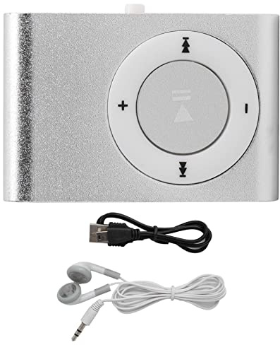 Ejoyous Lettore MP3, Lettore Multimediale Portatile di Musica Digitale Mini Lettore di Clip Posteriori con Auricolare e Cavo USB per la Corsa Sportiva (SILVER)
