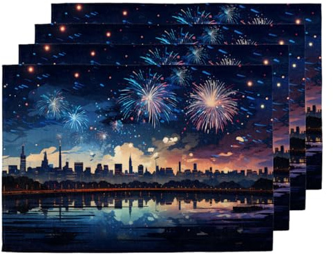 Lot de 4 sets de table motif feux d'artifice londoniens, lavables, antidérapants, résistants à la chaleur, pour cuisine, salle à manger, 45,7 x 30,5 cm