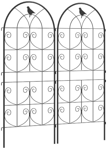 Outsunny Lot de 2 Support pour Plantes Grimpantes Oiseaux 50 x 120 cm Noir | Treillis de Jardin Extérieur, pour Légumes, Vignes, Fleurs, en Métal