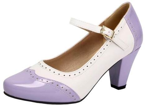 Zapatos tradicionales para mujer, elegantes zapatos tiroleses Mary Jane Two Tone Classic y Retro Oxford, zapatos de tacón cerrado, cómodos zapatos de tacón ancho, zapatos de boda anchos