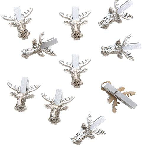 12 Hirsch-Klammern Silber – Holzklammern mit Geweih 4 cm – Weihnachtsdeko mit Hirschmotiv Karten – Logbuch-Verlag