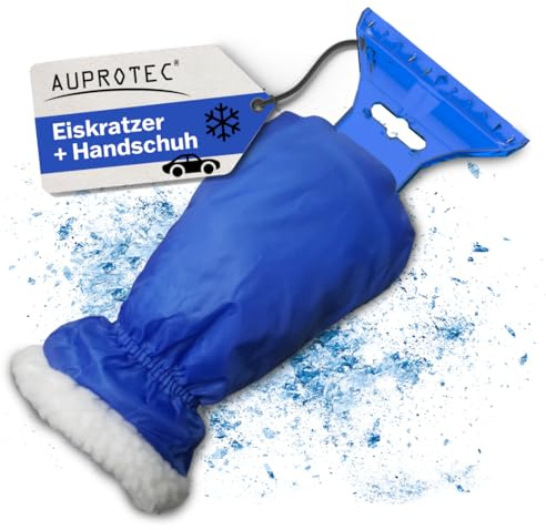 AUPROTEC Grattoir à Glace avec Gant raclette Pare Brise, Doublure chauffante, Bande élastique enserré, Couleur: Bleu