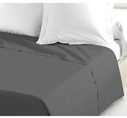 Drap Plat 240x300 cm – 100% Coton 57 Fils/cm² – Gris foncé – Doux, résistant, Facile d’Entretien – Certifié Oeko-TEX
