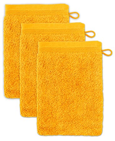 Möve Superwuschel Waschhandschuh 15 x 20 cm aus 100% Baumwolle, Gold 3er Set
