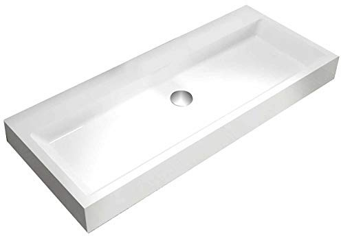 Aufsatzwaschbecken Wandwaschbecken PB2144-1 aus Mineralguss Solid Stone - Weiß Matt - 110 x 42 x 13 cm