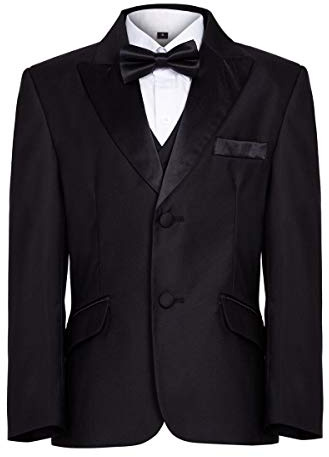 Waniwarehouse Boys Black Tuxedo, Boys Dinner Suit, Prom Suit, Boys Black Suits, 1 Years - 15 Years (15 Years)