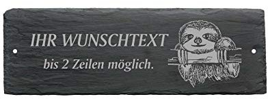 Türschild FAULTIER - mit Wunschtext - aus Schiefer - 22 x 8 cm
