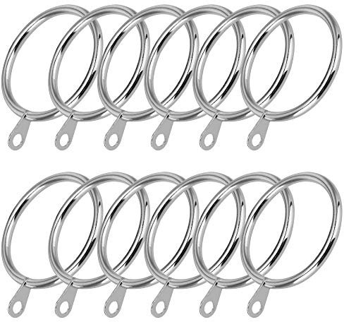iCatchy Silver Curtain Rings Metal Curtain Hanging Rings For Pole Rod Voile Net (12 Pack)