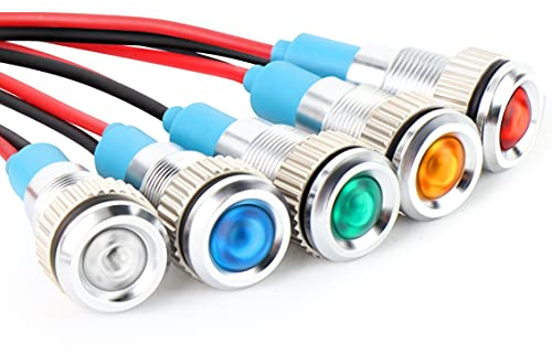GASHER 110V/24V/12V 20mA Energy Saving Indicator Light Mounting Hole Size 12mm(1/2 inch) Green Yellow Red Blue White 5 PCS（110V）