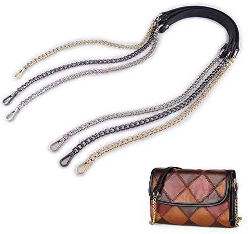 Monsully 3 Stück Metall Ketten Handtasche Kette, Metalltaschenkettenriemenersatz, DIY Umhängetasche Handtasche Umhängetaschenkette für Frauen, 120 cm(Gold, Schwarz, Silber)