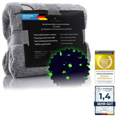 Feluna® Kuscheldecke mit leuchtenden Sternen zum Wohlfühlen leuchtet im Dunkeln; Extra Flauschige Plüschdecke für Kinder und Erwachsene Fluoreszierende Tages-Decke (127 x 152 cm)