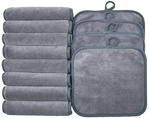 BloomSesame Lot de 12 chiffons démaquillants réutilisables en microfibre douce pour le visage, les yeux, les lèvres - 8 x 8inch - Gris