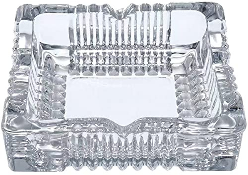 Glass Ashtray,Square Glass Cigar Ashtray With 4 Slots for Indoor and Outdoor Decorative