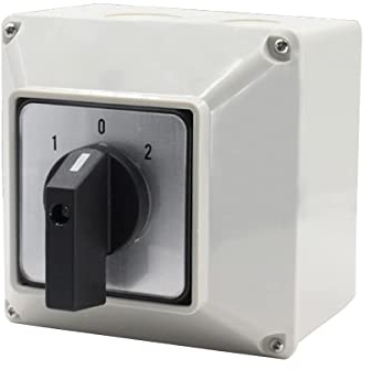 TOP-VIGOR Universal Changeover Selector Switch, with Installation Waterproof Box, 3 Positions 8 Terminals, Power Transfer Switch, LW26-63A 220V 63A Motor Generators, Rotary Cam Selector