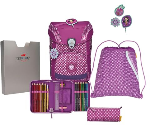 DerDieDas ErgoFlex Easy Schulranzenset 5-teilig Purple Dots